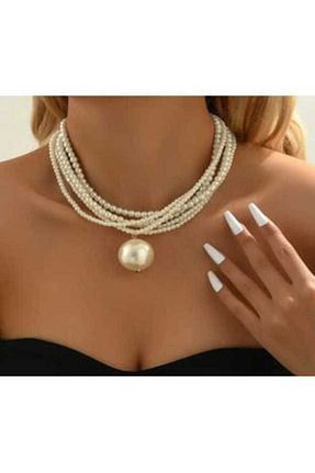 گردنبند جواهر سفید زنانه مروارید TUHAM AKSESUAR - کد 941764958