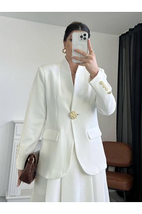 کت بلیزر سفید زنانه کرپ Hotfashion - کد 941786971