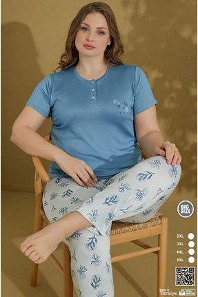 ست لباس راحتی سایز بزرگ آبی زنانه طرح دار İpek - کد 941853469