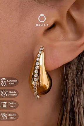گوشواره استیل (فولاد) زرد زنانه استیل ضد زنگ MAVEGA - کد 941856530