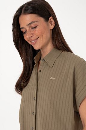پیراهن قهوه ای زنانه یقه پیراهنی U.S. Polo Assn. - کد 941915356