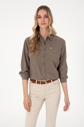 پیراهن قهوه ای زنانه یقه ایستاده U.S. Polo Assn. - کد 941914345
