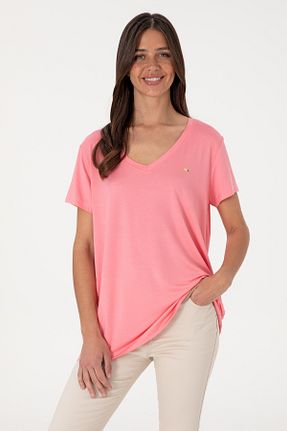 تیشرت صورتی زنانه یقه هفت U.S. Polo Assn. - کد 941914230