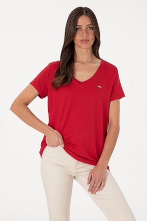 تیشرت قرمز زنانه یقه هفت U.S. Polo Assn. - کد 941914211