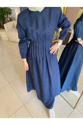 لباس سرمه ای زنانه کتان QOOQ STORE - کد 941995492