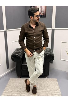 پیراهن قهوه ای مردانه اسلیم فیت Avni Ceylan - کد 941995467
