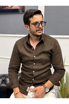 پیراهن قهوه ای مردانه اسلیم فیت Avni Ceylan - کد 941995467