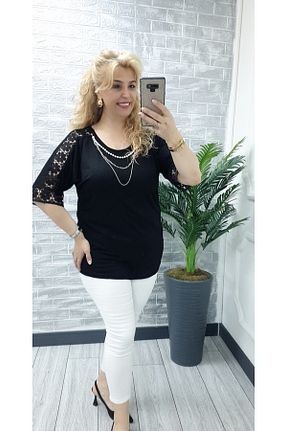 بلوز سایز بزرگ مشکی زنانه رگولار Esina - کد 942047655
