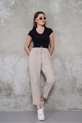 شلوار بژ زنانه کتان macharel jeans - کد 942053208