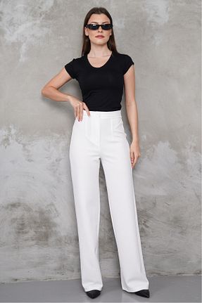 شلوار سفید زنانه الاستان - ویسکون - پلی استر macharel jeans - کد 942067208