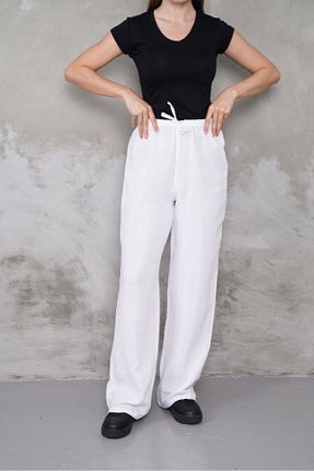 شلوار سفید زنانه پنبه ای macharel jeans - کد 942209506