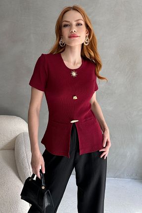 بلوز زرشکی زنانه اسلیم فیت Chicup Aura - کد 942207304
