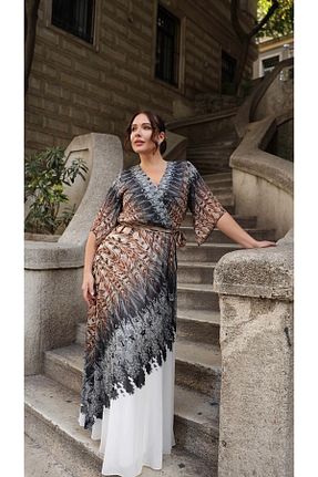 لباس سایز بزرگ سفید زنانه شیفون BDM Exclusive - کد 942333974
