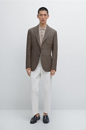 کت بلیزر قهوه ای مردانه پشم Massimo Dutti - کد 942232377
