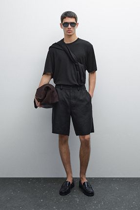 شلوارک و برمودا مشکی مردانه Straight Massimo Dutti - کد 942232151