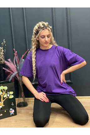 تیشرت بنفش زنانه اورسایز Remtu - کد 942265743