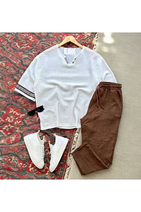 ست بالاتنه و پائین تنه سفید مردانه بافتنی tiggirmoda - کد 942993784