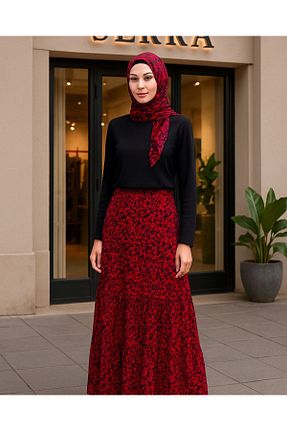 دامن سایز بزرگ زرشکی زنانه ویسکون LİFERA - کد 942384221