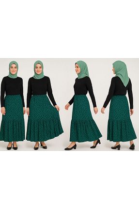 دامن سایز بزرگ سبز زنانه ویسکون LİFERA - کد 942384218