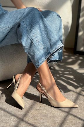 کفش پاشنه بلند کلاسیک بژ زنانه چرم مصنوعی NİŞANTAŞI SHOES - کد 816959429