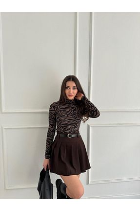 دامن قهوه ای زنانه پنبه پلی استر SoseButik - کد 940732109