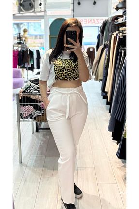 شلوار سفید زنانه بافتنی TRENDBUTİK - کد 940789655