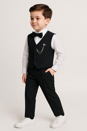 کت و شلوار مشکی بچه گانه یقه شالی Trend Bebe Butik - کد 940933450
