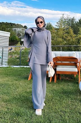 ست بالاتنه و پائین تنه طوسی زنانه بافتنی LOCCO - کد 939004460