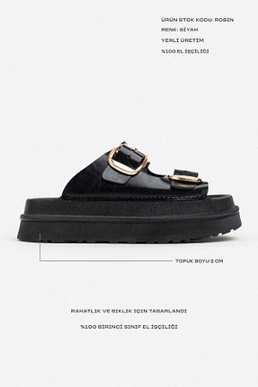 دمپائی مشکی زنانه چرم مصنوعی NİŞANTAŞI SHOES - کد 940904940