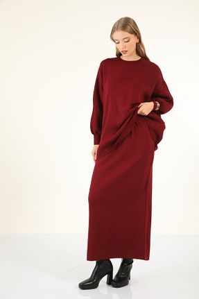 ست بالاتنه و پائین تنه زرشکی زنانه تریکو Suede Style - کد 940912989