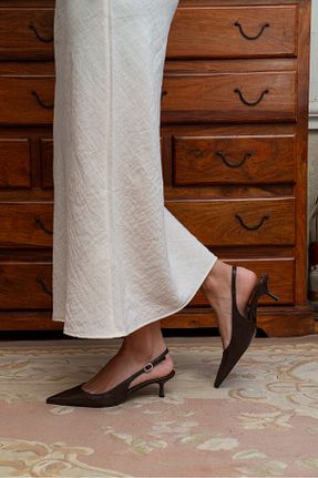 کفش پاشنه بلند کلاسیک قهوه ای زنانه چرم مصنوعی NİŞANTAŞI SHOES - کد 922161365