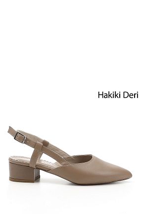 کفش پاشنه بلند کلاسیک قهوه ای زنانه چرم خالص GÖNDERİ(R) - کد 749435558