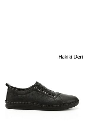 کفش کژوال مشکی زنانه چرم خالص GÖNDERİ(R) - کد 808620253