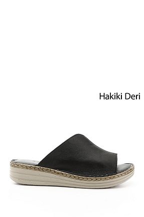 دمپائی مشکی زنانه چرم خالص GÖNDERİ(R) - کد 818680210