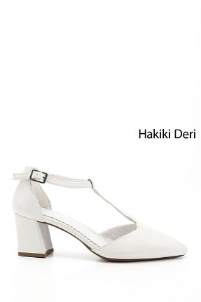 کفش پاشنه بلند کلاسیک سفید زنانه چرم خالص GÖNDERİ(R) - کد 658710843