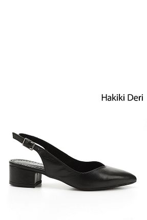 کفش پاشنه بلند کلاسیک مشکی زنانه چرم خالص GÖNDERİ(R) - کد 112613472