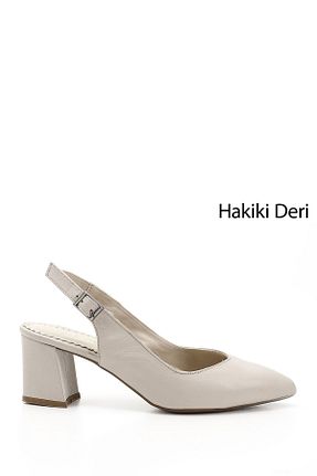 کفش پاشنه بلند کلاسیک بژ زنانه چرم خالص GÖNDERİ(R) - کد 98526661