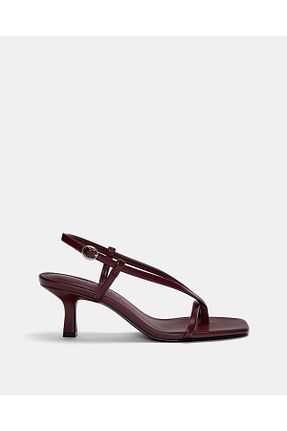 صندل زرشکی زنانه پاشنه نازک Pull & Bear - کد 925427887