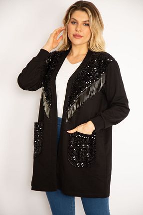 کت سایز بزرگ مشکی زنانه الاستین Şans - کد 377078623