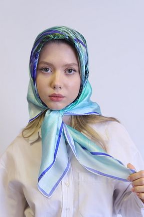 روسری آبی کرپ ساتن ابریشم DELMARVOGUE - کد 939821775