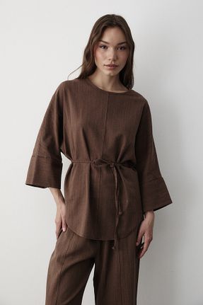 ست بالاتنه و پائین تنه قهوه ای زنانه بافتنی JASTE - کد 939839121