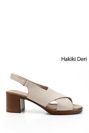 صندل بژ زنانه پاشنه ضخیم GÖNDERİ(R) - کد 819638596