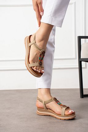 صندل طلائی زنانه پاشنه پر MERVESTORE - کد 831392970