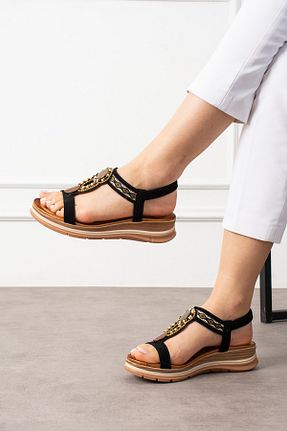 صندل مشکی زنانه پاشنه پر MERVESTORE - کد 831392717