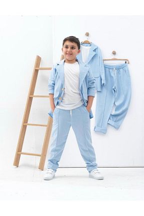کت و شلوار آبی بچه گانه یقه کتی Zelhankids - کد 797864996