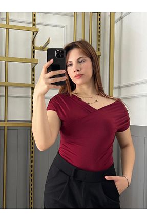 بلوز زرشکی زنانه ساده LONELY WOLF - کد 938491121