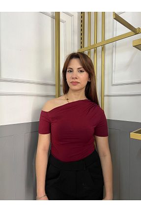 بلوز زرشکی زنانه ساده LONELY WOLF - کد 938502905