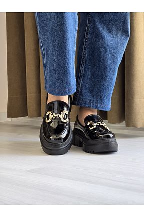 کفش لوفر مشکی زنانه چرم لاکی Melinta Shoes - کد 924407004