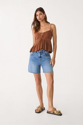 شلوارک و برمودا آبی زنانه فاق بلند Stradivarius - کد 271387974