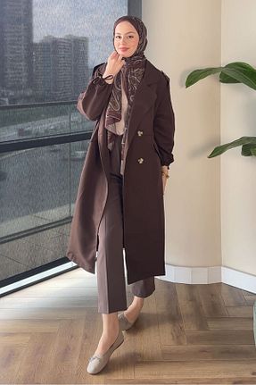 ترنچکت حجاب قهوه ای زنانه بدون آستر Oven - کد 848502301